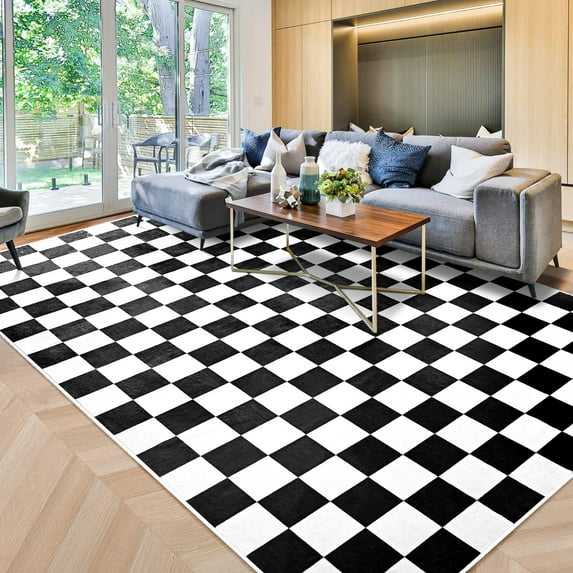 Lochas Checkered Area Rugs Checkerboard Rug Plaid Carpet for Living Room Bedroom Home Decor,4'x6',Black&White