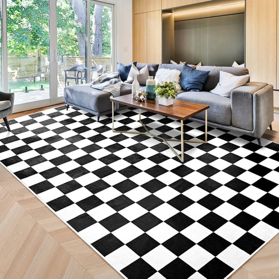 Lochas Checkered Area Rugs Checkerboard Rug Plaid Carpet for Living Room Bedroom Home Decor,5'x7',Black&White