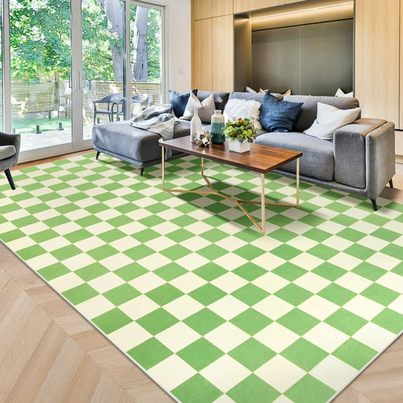 Lochas Checkered Area Rugs Checkerboard Rug Plaid Carpet for Living Room Bedroom Home Decor,6'x9',Green