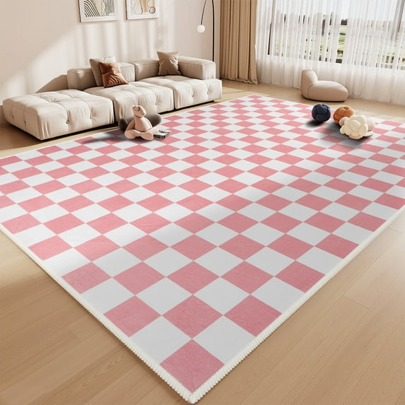 Lochas Checkered Area Rugs Checkerboard Rug Plaid Carpet for Living Room Bedroom Home Decor,6'x9',Pink