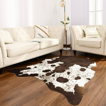 Lochas Faux Cowhide Area Rug Super Soft Mat Carpet Cow Print Rugs for Bedroom Living Room, 4.6'x5.2',Brown