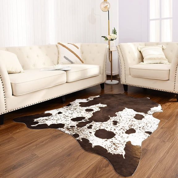 Lochas Faux Cowhide Area Rug Super Soft Mat Carpet Cow Print Rugs for Bedroom Living Room, 4.6'x5.2',Brown