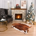 thumbnail image 1 of Lochas Faux Cowhide Rug Cow Print Area Rug for Bedroom Living Room Home Decor Western Floor Carpet,5.2'x6.2',Khaki & Brown, 1 of 7