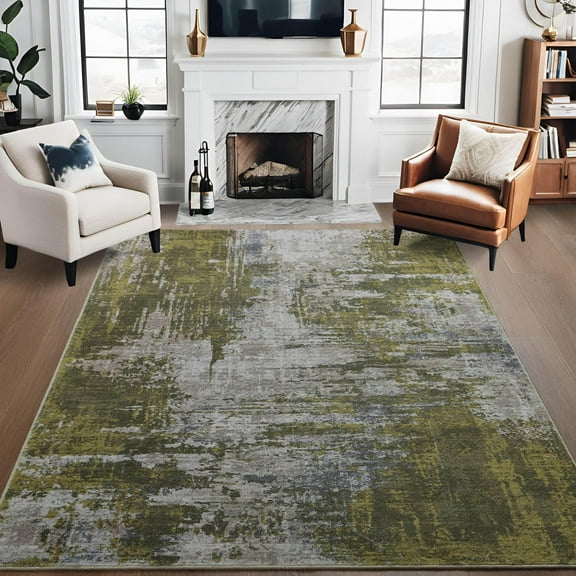 Lochas Fluffy Area Rug Modern Abstract Rugs Soft Carpet for Living Room Bedroom Home Decor,4'x6',Green