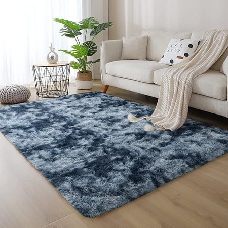 Lochas Fluffy Modern Area Rugs Tie-Dyed Rug for Kids Girls Room Nursery Home Decor Shag Soft Carpet,4'x6',Blue Gray