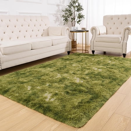 Lochas Fluffy Modern Area Rugs Tie-Dyed Rug for Kids Girls Room Nursery Home Decor Shag Soft Carpet,4'x6',Green