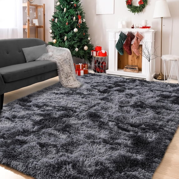 Lochas Fluffy Modern Area Rugs Tie-Dyed Rug for Kids Girls Room Nursery Home Decor Shag Soft Carpet,6'x9',Dark Grey