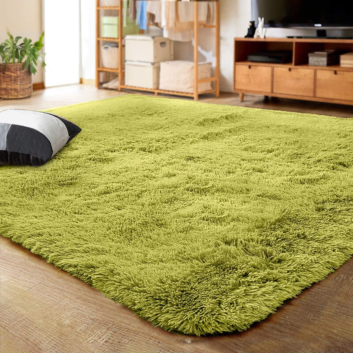 Lochas Fluffy Rugs Soft Shag Area Rug for Living Room Bedroom Kids Room Floor Mat,6'x9',Grass green
