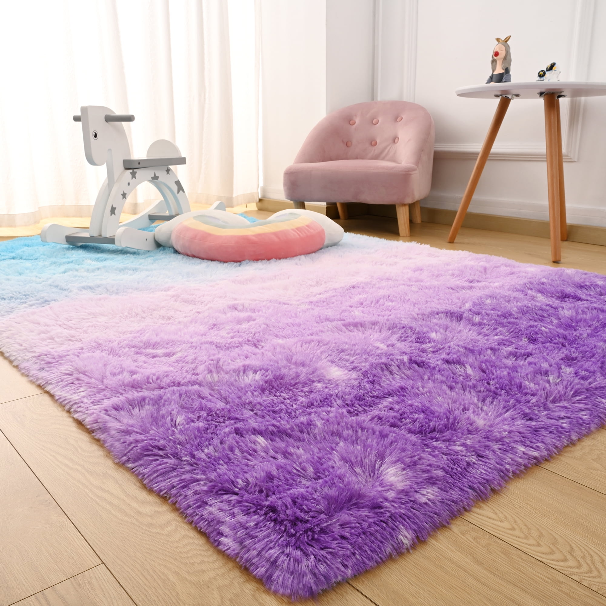 Lochas Fluffy Shag Area Rug Fuzzy Gradient Tie Dye Colorful Bedside Carpet Plush Rugs for Bedroom Living Room Nursery Baby Home Decor 4 x6 Blue Purple Walmart