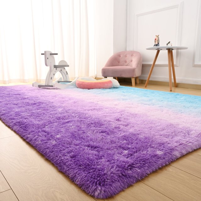 Lochas Fluffy Area Rug for Girls Bedroom, 5'x8', Blue/Purple, Soft