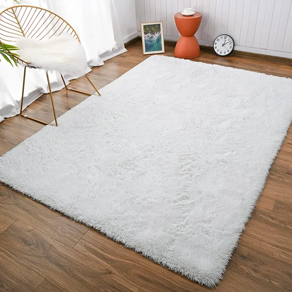 Lochas Fluffy Shag Area Rugs Furry Soft Rugs for Living Room Bedroom Indoor Decor Nursery Carpet, 4'X6',White