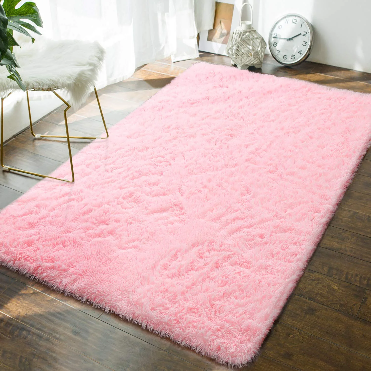 Lochas Fluffy Shag Area Rugs Soft Rugs for Living Room Bedroom Indoor Decor Nursery Carpet, 4'x6',Pink