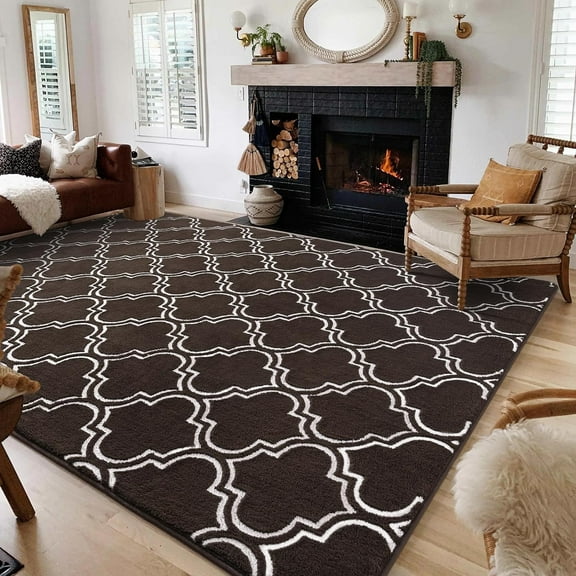 Lochas Fluffy Shaggy Rug Moroccan Geometric Soft Modern Area Rug for Living Room Home Decor Low Pile Carpet,Brown,5x7 Feet