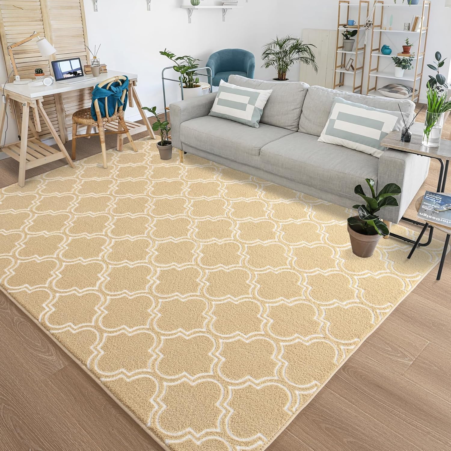 Lochas Fluffy Shaggy Rug Moroccan Geometric Soft Modern Area Rug for Living Room Home Decor Low Pile Carpet,Camel,5x7 Feet