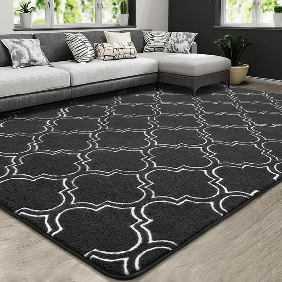 Lochas Fluffy Shaggy Rug Moroccan Geometric Soft Modern Area Rug for Living Room Home Decor Low Pile Carpet,Dark Grey,5x7 Feet