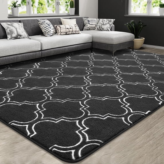 Lochas Fluffy Shaggy Rug Moroccan Geometric Soft Modern Area Rug for Living Room Home Decor Low Pile Carpet,Dark Grey,7x10 Feet