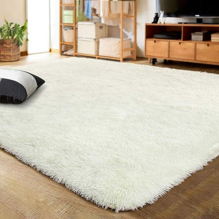 Lochas Soft Shag Carpet Fluffy Rug for Living Room Bedroom Big Area Rugs Floor  Mat, 5'x8',Cream White 