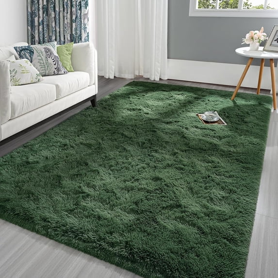 Lochas Fluffy Soft Shag Carpet Rug for Living Room Bedroom Big Area Rugs Floor Mat, 3'x5', Deep Green
