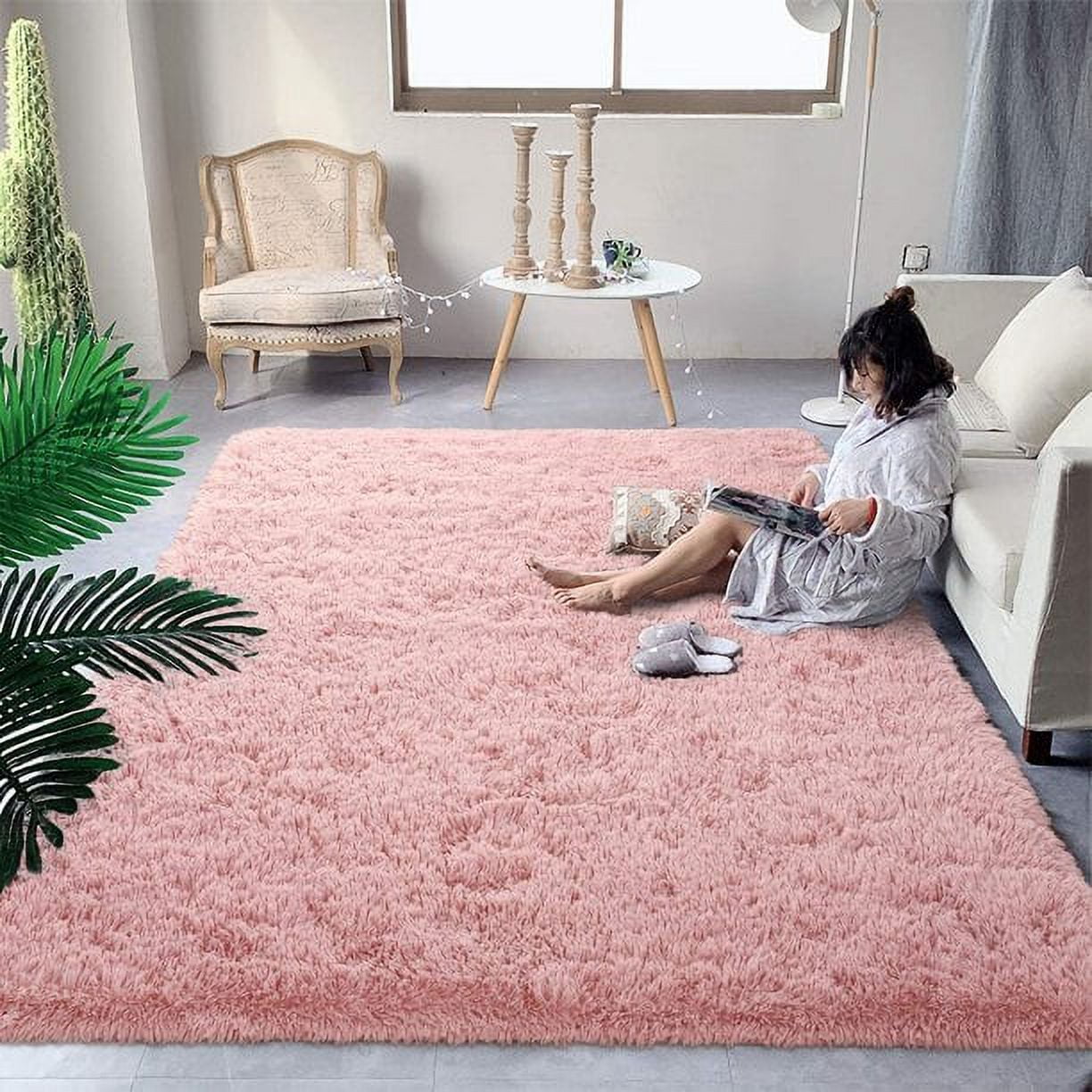 Lochas Fluffy Soft Shag Carpet Rug for Living Room Bedroom Big Area Rugs Floor Mat, 3'x5',Sakura Pink, Size: 3' x 5