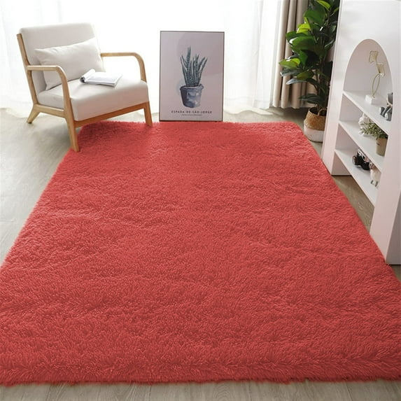 Lochas Fluffy Soft Shag Carpet Rug for Living Room Bedroom Big Area Rugs Floor Mat Nursery Carpets Home Decor,4'x6',Coral Red