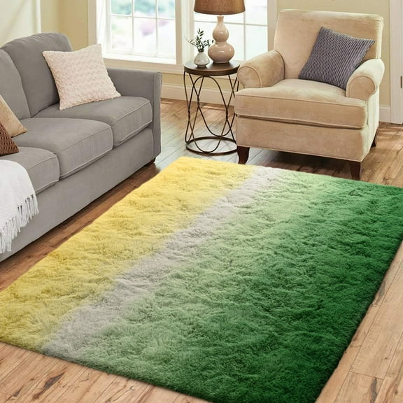Lochas Gradient Fluffy Shag Area Rug Fuzzy Tie Dye Colorful Bedside Carpet Plush Rugs for Baby Nursery Bedroom Living Room Home Decor,5'x8',Yellow/Green