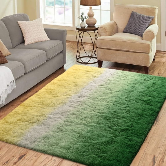 Lochas Gradient Fluffy Shag Area Rug Fuzzy Tie Dye Colorful Bedside Carpet Plush Rugs for Baby Nursery Bedroom Living Room Home Decor,6'x9',Yellow/Green
