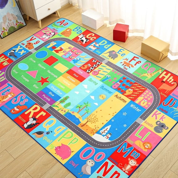 Lochas Kids Carpet Play Mat Educational Learning Rugs for Playing Children Area Rugs for Bedroom Playroom Nursery,Blue,7x10 Feet