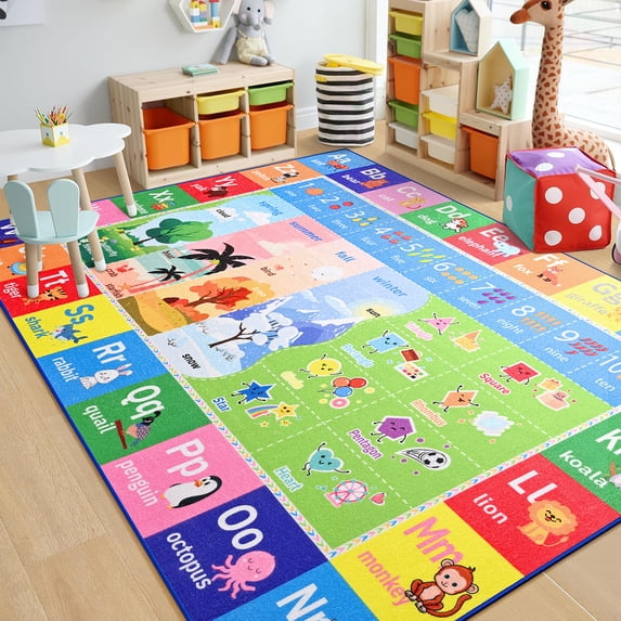 Lochas Kids Play Rug Educational & Fun Carpet Gaming Area Rugs for Kids Room Bedroom Playroom,Blue & Colorful,5x7 Feet