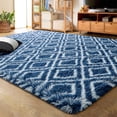 thumbnail image 1 of Lochas Luxury Velvet Shag Area Rug Plush Fluffy Rugs for Bedroom Living Room, Super Soft and Comfy Carpet, Geometric Moroccan Rugs for Girls Kids Nursery Children, 5x8 Feet, Navy Blue, 1 of 7