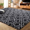 thumbnail image 1 of Lochas Luxury Velvet Shag Area Rug Plush Fluffy Rugs for Bedroom Living Room, Geometric Moroccan Rugs,4'x6',Dark Gray, 1 of 7