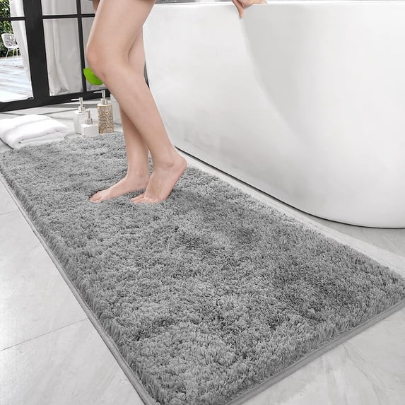 Lochas Microfiber Bathroom Rugs Non Slip Bath Mat Shaggy Soft Absorbent Non Slip Washable Bath Rug for Bathroom,Gray,24"x70"