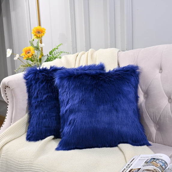 Lochas Modern Chair Decorative Faux Fur Pillow Case, Backing Hold Pillow Case/Seat Sofa Cushion Square Throw Pillow Cover, 18 x 18inch Dark Blue