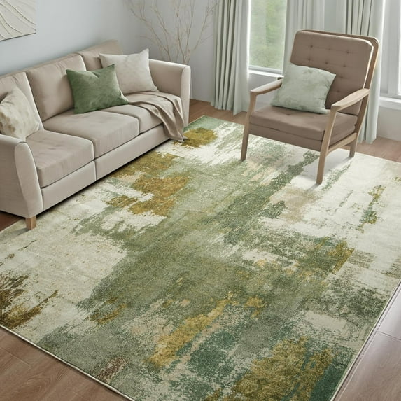 Lochas Modern Vintage Abstract Rug Fluffy Area Rugs Soft Carpet for Living Room Bedroom Home Decor,4'x6',Green