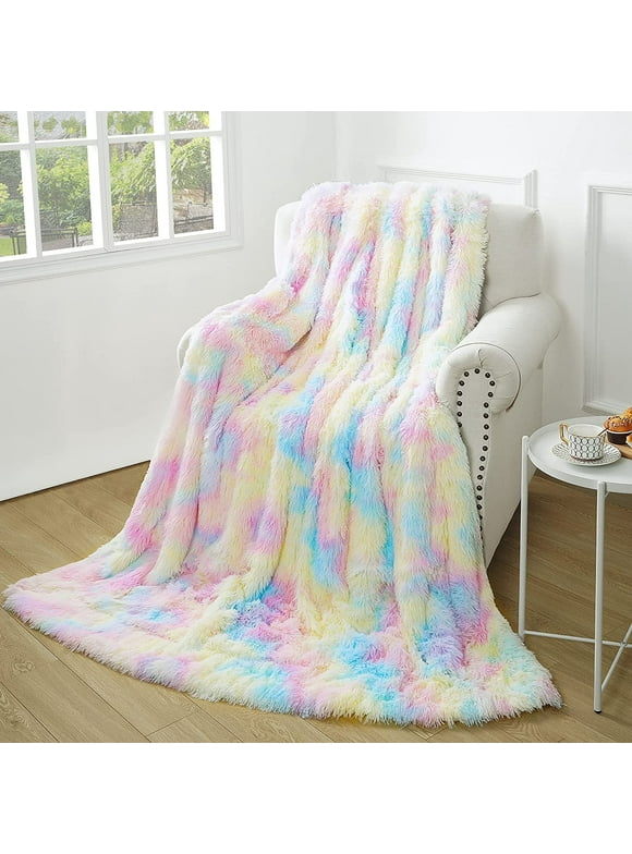 Lochas Plush Fluffy Soft Rainbow Blanket for Couch Bed Sofa Kids Warm Sherpa Fleece Colorful Blankets, 50"x60"