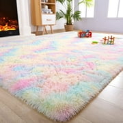 Lochas Rainbow Carpet Colorful Area Rugs Soft Fluffy Rug For Living Room Bedroom Kidroom Nursery, 5x8