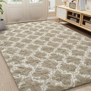Lochas Shag Area Rug Geometric Plush Fluffy Rugs Soft Moroccan Carpet for Bedroom Living Room Floor Mat Home Decor,3x5ft,Beige/White