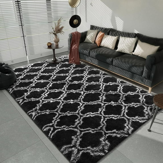 Lochas Shag Area Rug Geometric Plush Fluffy Rugs Soft Moroccan Carpet for Bedroom Living Room Floor Mat Home Decor,3x5ft,Black/White