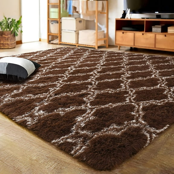 Lochas Shag Area Rug Geometric Plush Fluffy Rugs Soft Moroccan Carpet for Bedroom Living Room Floor Mat Home Decor,4x6ft,Brown