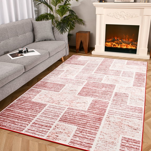 Lochas Soft Area Rug Fluffy Modern Flannel Rugs Floor Mat Carpet for Living Room Bedroom Home Decor,6'x9',Red
