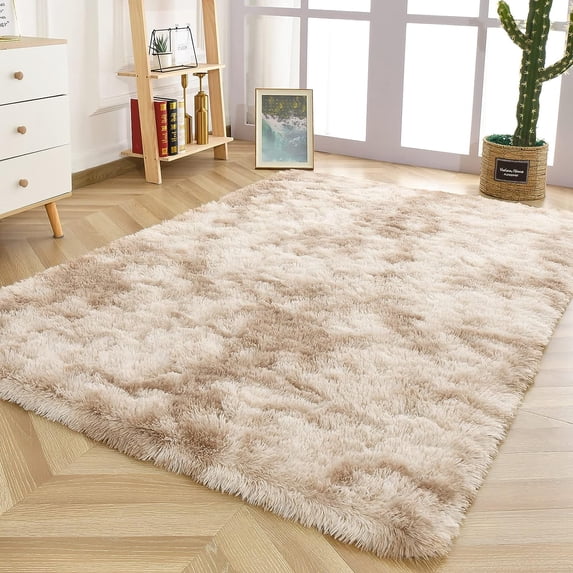 Lochas Soft Area Rugs Tie-dyed Print Shaggy Fluffy Carpets for Living Room Bedroom Nursery Kids Play Mat 4'x6', Camel