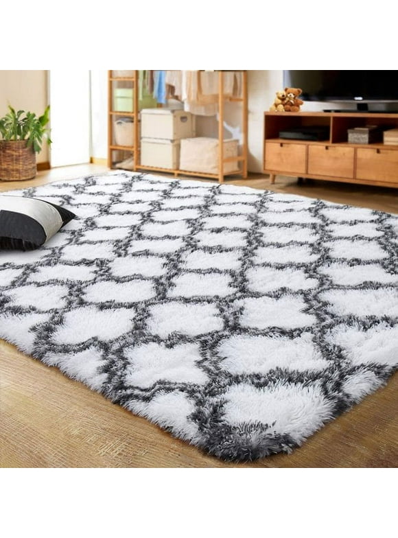 Lochas Soft Area Rugs for Bedroom Living Room Shaggy Patterned Fluffy Carpets for Nursery Baby Rooms,4'x 6',White