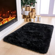 Lochas Soft Fluffy Area Rug Modern Shaggy Rugs for Bedroom Kids Room Nursery Floor Carpets, 2'x 3',Black