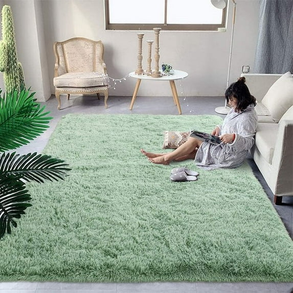 Lochas Soft Fluffy Area Rugs Shaggy Rug for Bedroom Living Room Plush Nursery Carpet Home Decor, 5' x 8', Green