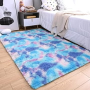 Lochas Soft Fluffy Rainbow Rugs Shaggy Colorful Carpet Plush Area Rug for Living Room Bedroom Nursery Kids Girls Playroom Rugs Home Decor Mat,5'x8', Purple&Blue
