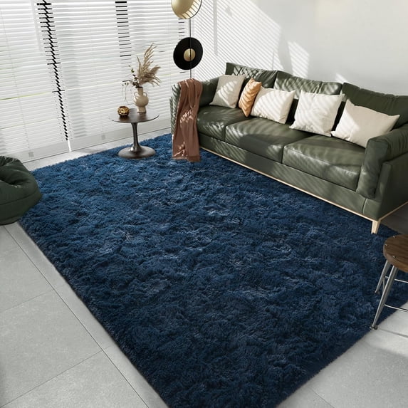 Lochas Soft Fluffy Rug Modern Accent Carpet Shaggy Area Rugs for Bedroom Indoor Living Room Home Decor ,4'X6',Navy Blue