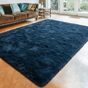 Lochas Soft Fluffy Rug Modern Accent Carpet Shaggy Area Rugs for Bedroom Indoor Living Room Home Decor,8X10,Navy Blue