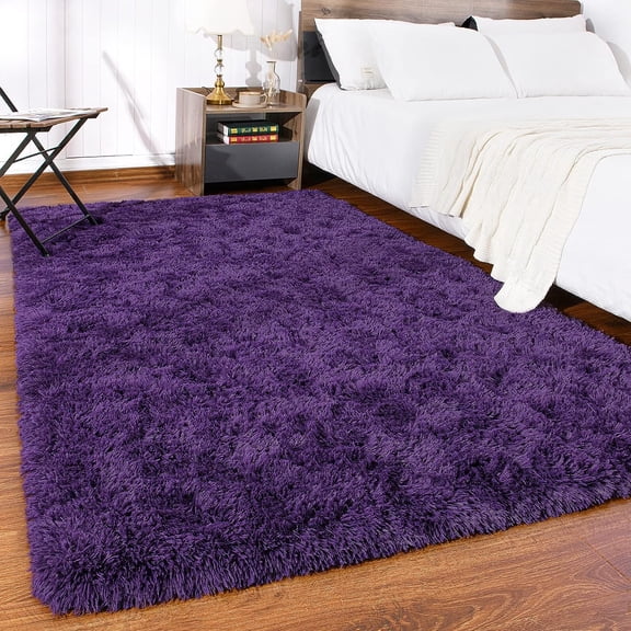 Lochas Soft Fluffy Rug Modern Shag Accent Carpet Fuzzy Shaggy Rugs for Bedroom Indoor Modern Area Rugs,8'X10',Dark Purple