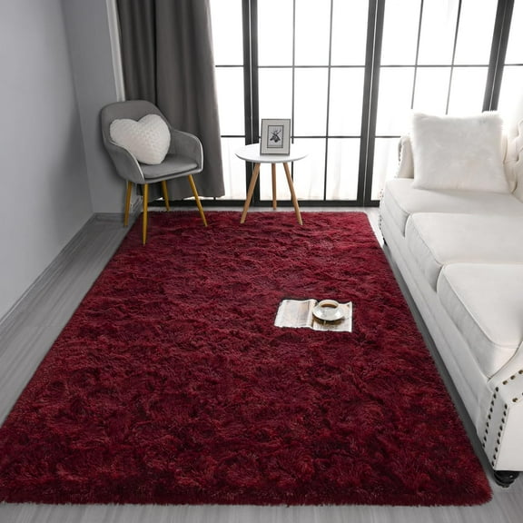 Lochas Soft Fluffy Rug Modern Shag Accent Carpet Fuzzy Shaggy Rugs for Bedroom Indoor Modern Area Rugs,4'X6',Dark Red