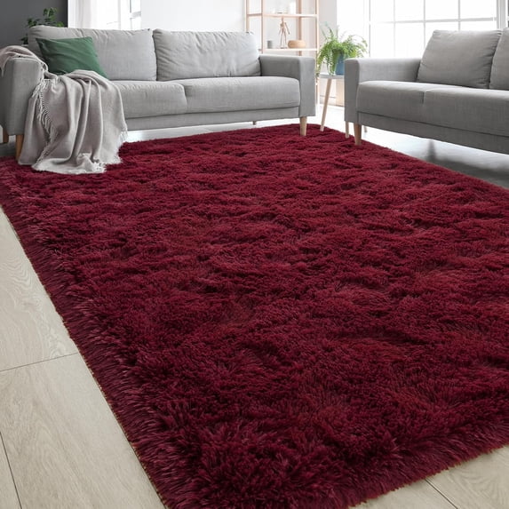 Lochas Soft Fluffy Rug Modern Shag Accent Carpet Fuzzy Shaggy Rugs for Bedroom Indoor Modern Area Rugs,8'X10',Dark Red