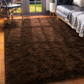 Lochas Soft Fluffy Rug Modern Shag Carpet Fuzzy Shaggy Rugs for Bedroom Indoor Modern Area Rugs, 4'X6', Coffee